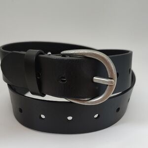 Timberland Black Leather Belt with Silver Buckle Men's 36